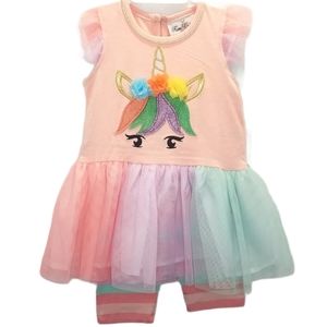 Rare Editions Peach Unicorn Playwear Set Size 18 months Tunic Capri Toddler